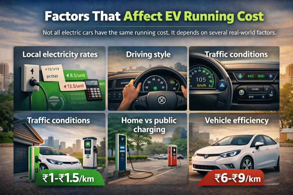 Factors affecting electric car running cost in India.